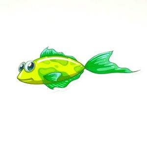 Green Tropical Ocean Water Fish Cartoon Style Single Decor Sticker